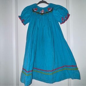 Candyland Blue Embroidered Dress with Birds 3t